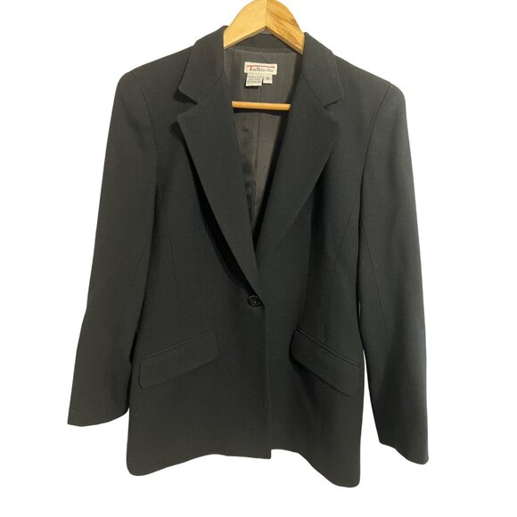 Talbots Women Black Wool Blazer & Pants Suit Set Size 4 Professional Office Goth - Picture 2 of 16